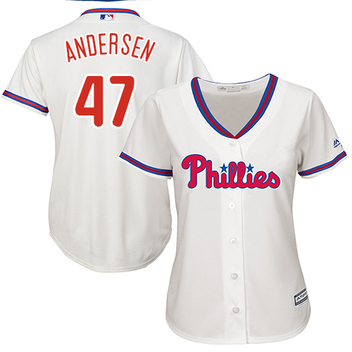Phillies #47 Larry Andersen Cream Alternate Women's Stitched MLB Jersey - Click Image to Close